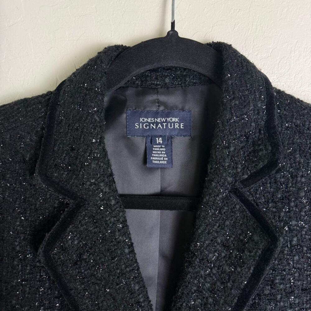 Jones New York Signature Black Shimmer Tweed Blazer Jacket 14 Bling Buttons - Picture 6 of 13